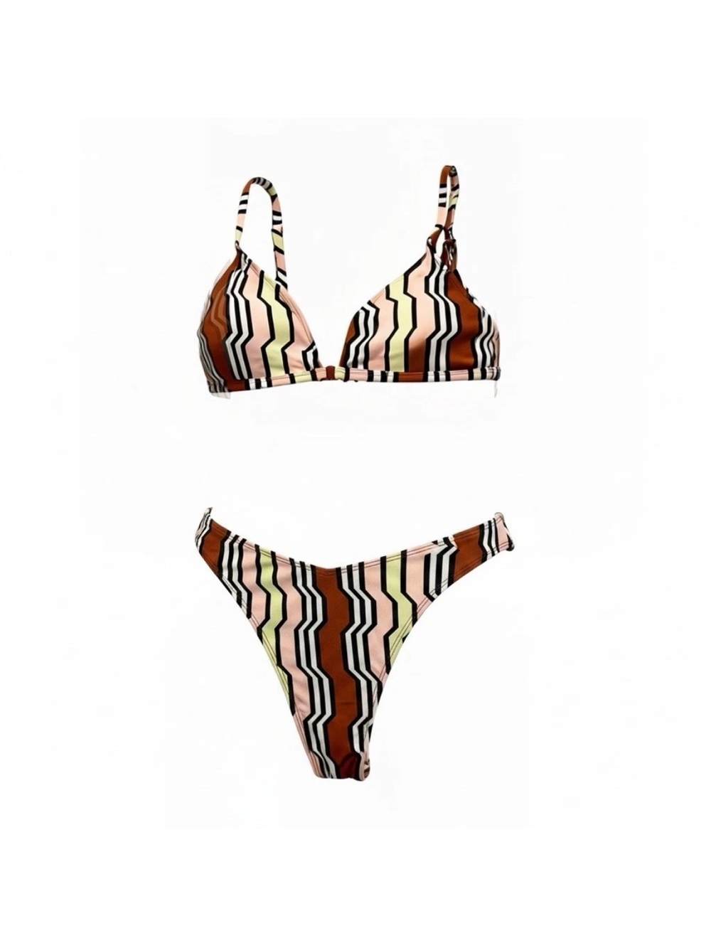 NWT Urban Outfitters Striped Brown and Pink Women's Bikini Set Sz L